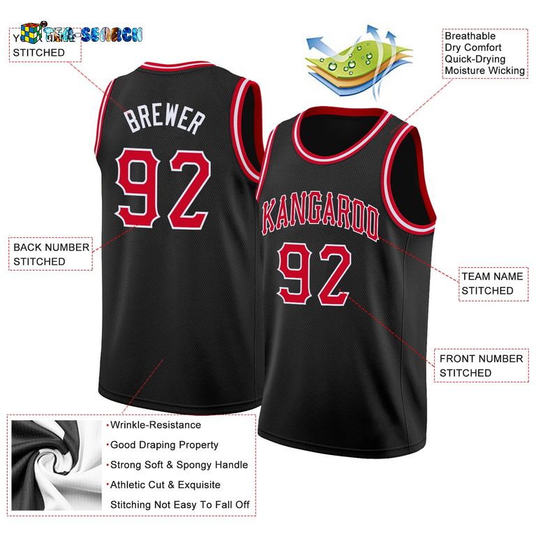Black Red-White Round Neck Rib-knit Basketball Jersey - Natural and awesome