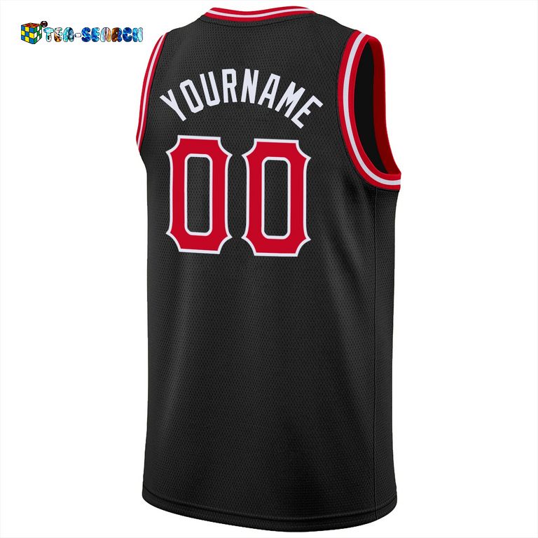 Black Red-White Round Neck Rib-knit Basketball Jersey - Royal Pic of yours