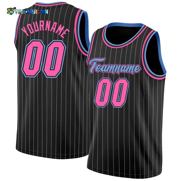 Black White Pinstripe Pink-Light Blue Authentic Basketball Jersey – Usalast