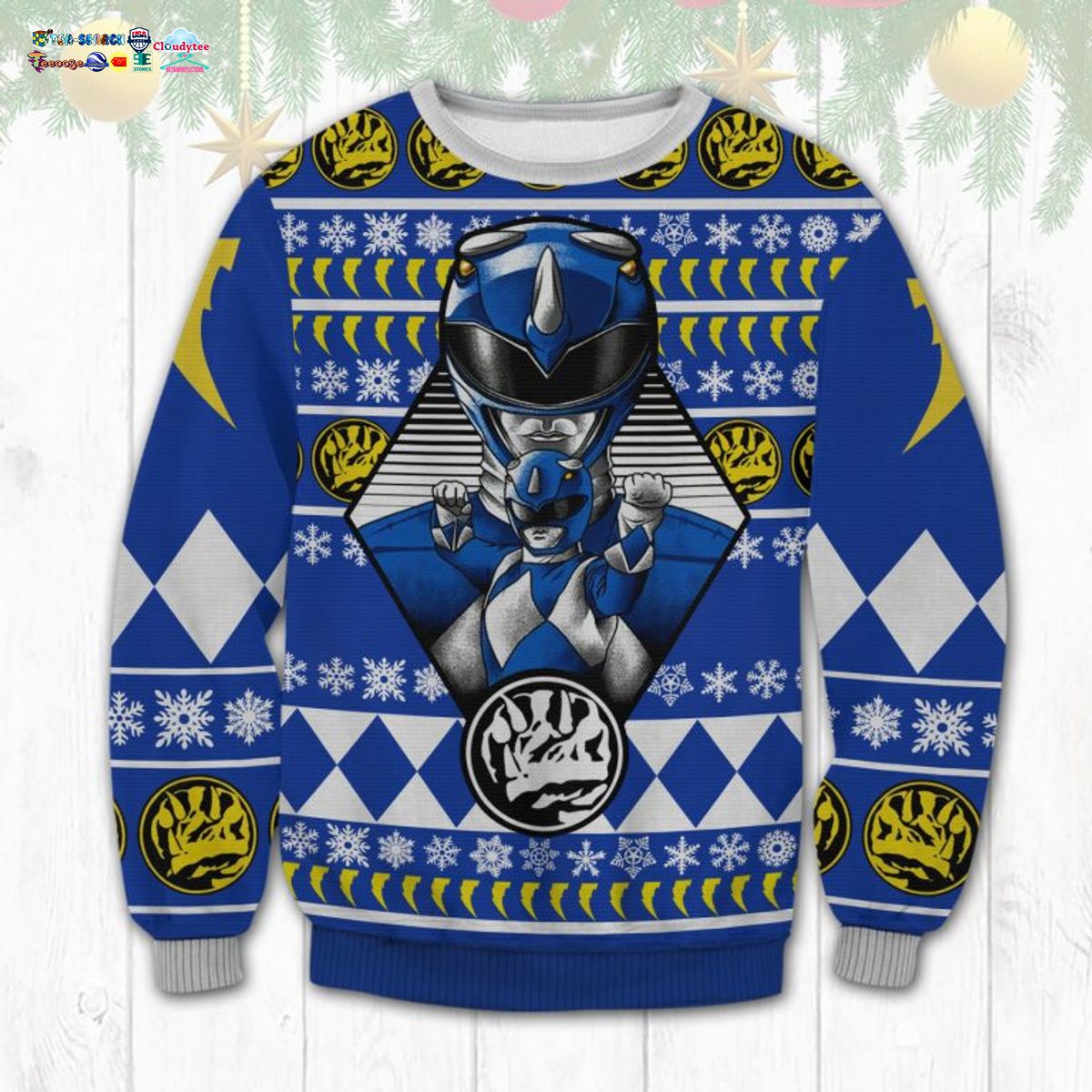 Blue Power Rangers Ugly Christmas Sweater