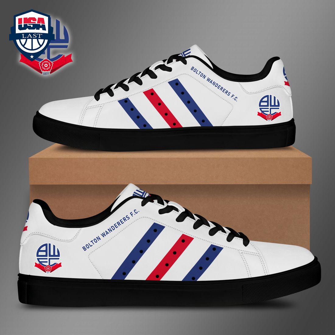Bolton Wanderers FC Navy Red Stripes Stan Smith Low Top Shoes – Saleoff