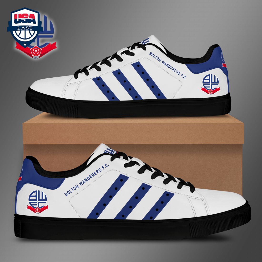 Bolton Wanderers FC Navy Stripes Style 2 Stan Smith Low Top Shoes – Saleoff