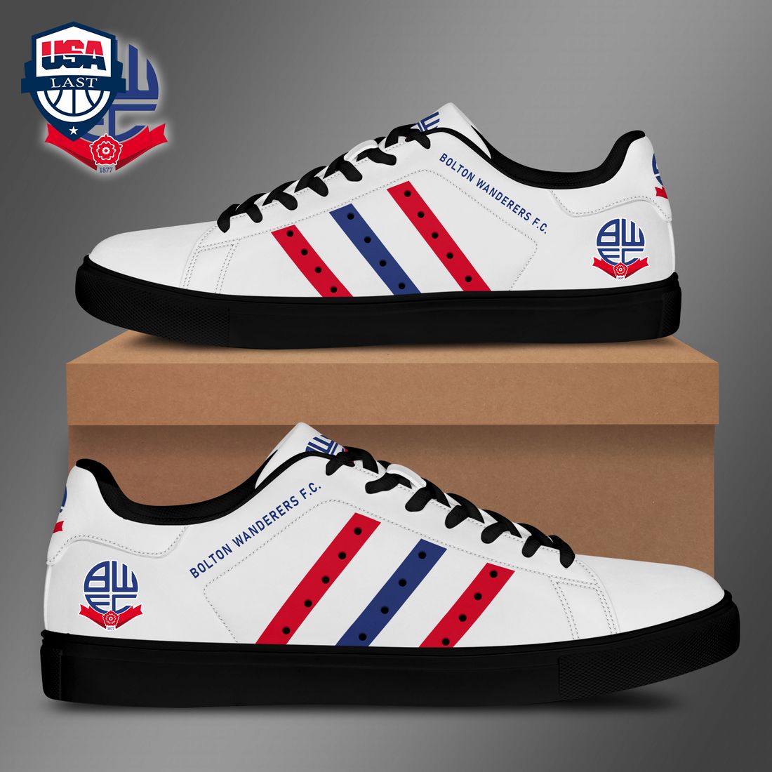 Bolton Wanderers FC Red Navy Stripes Stan Smith Low Top Shoes – Saleoff