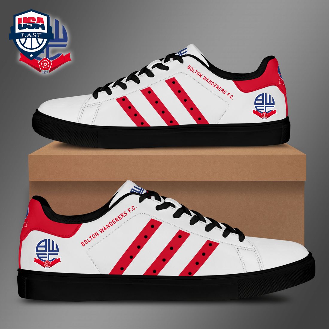 Bolton Wanderers FC Red Stripes Style 3 Stan Smith Low Top Shoes – Saleoff