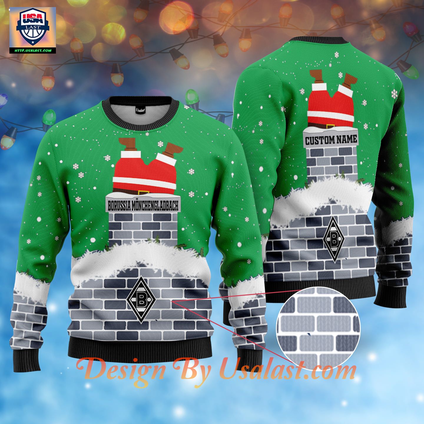 Borussia Mönchengladbach Custom Name Ugly Christmas Sweater – Green Version – Usalast