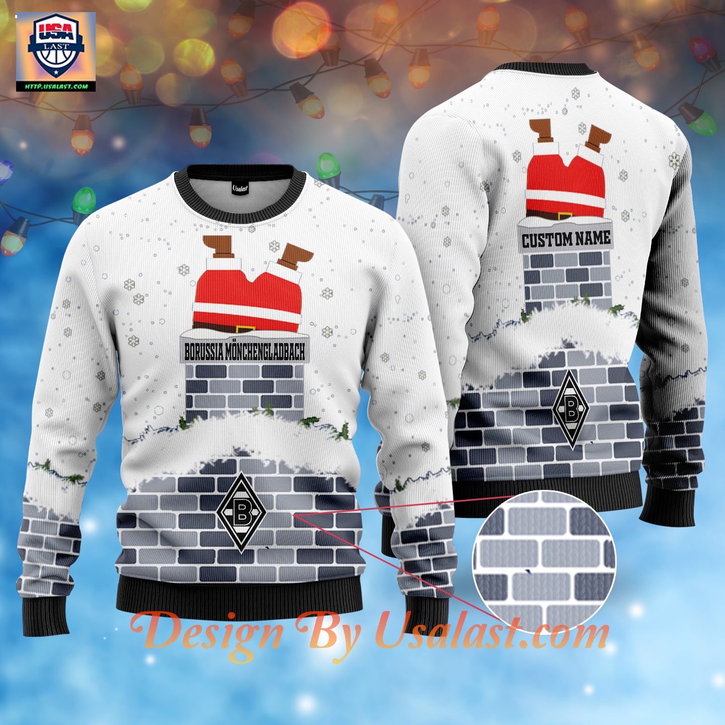 Borussia Mönchengladbach Custom Name Ugly Christmas Sweater – White Version – Usalast