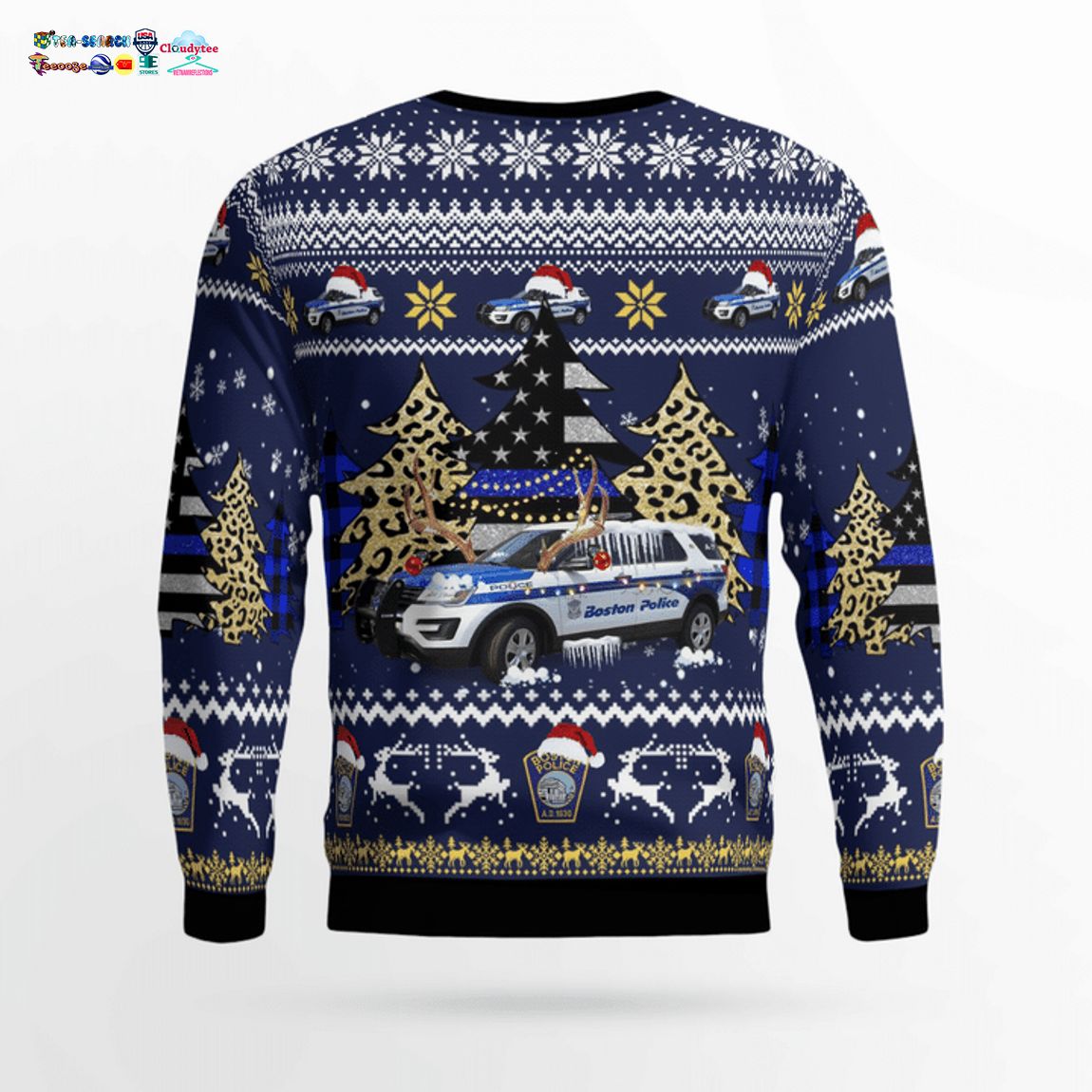 Boston Police Department Ford Police Interceptor Utility 3D Christmas Sweater