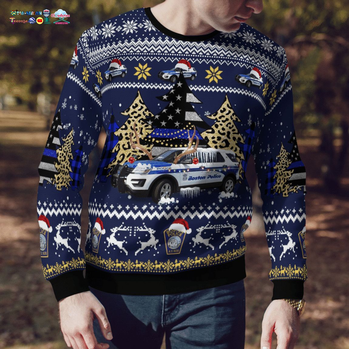 Boston Police Department Ford Police Interceptor Utility 3D Christmas Sweater