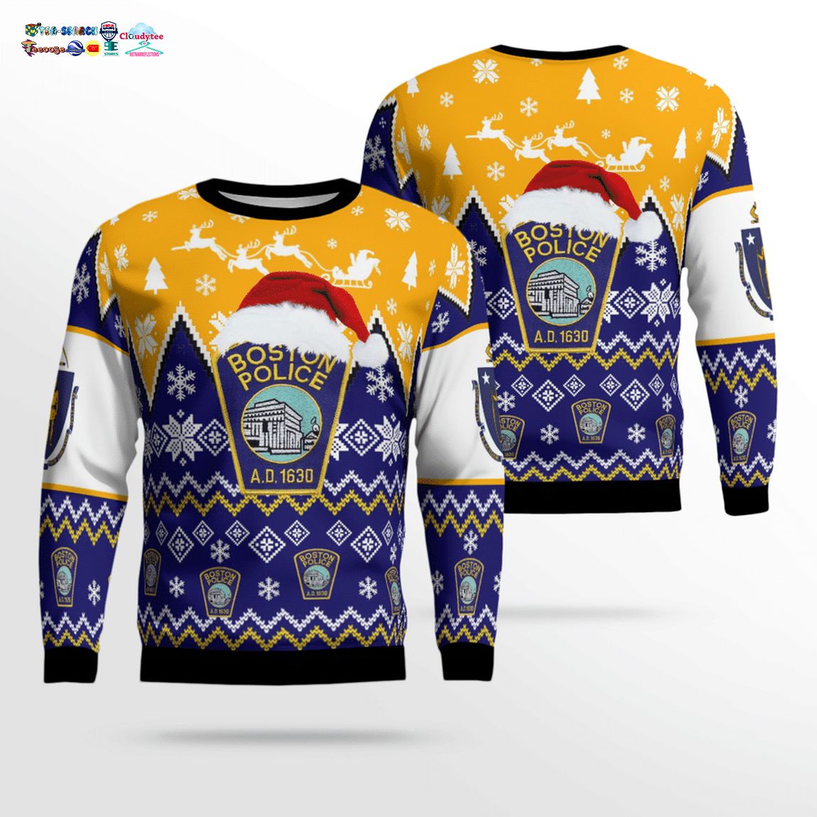 Boston Police Department Ver 3 3D Christmas Sweater