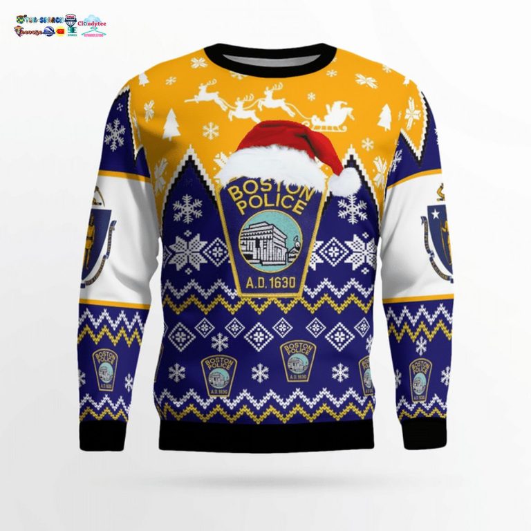 Boston Police Department Ver 3 3D Christmas Sweater - Rocking picture