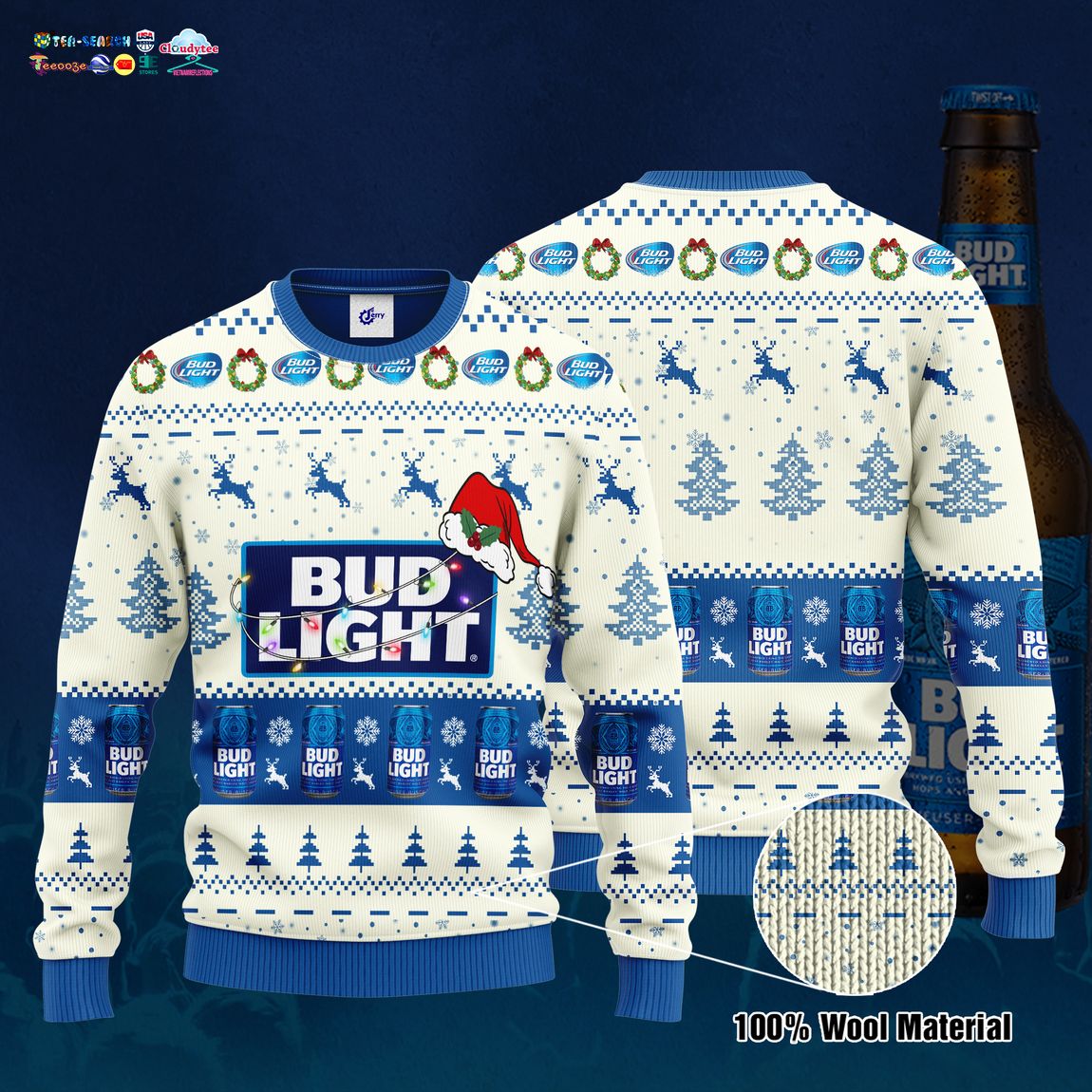 Bud Light Santa Hat Ugly Christmas Sweater