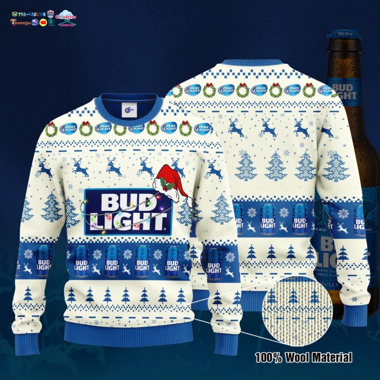 Bud Light Santa Hat Ugly Christmas Sweater - You look beautiful forever