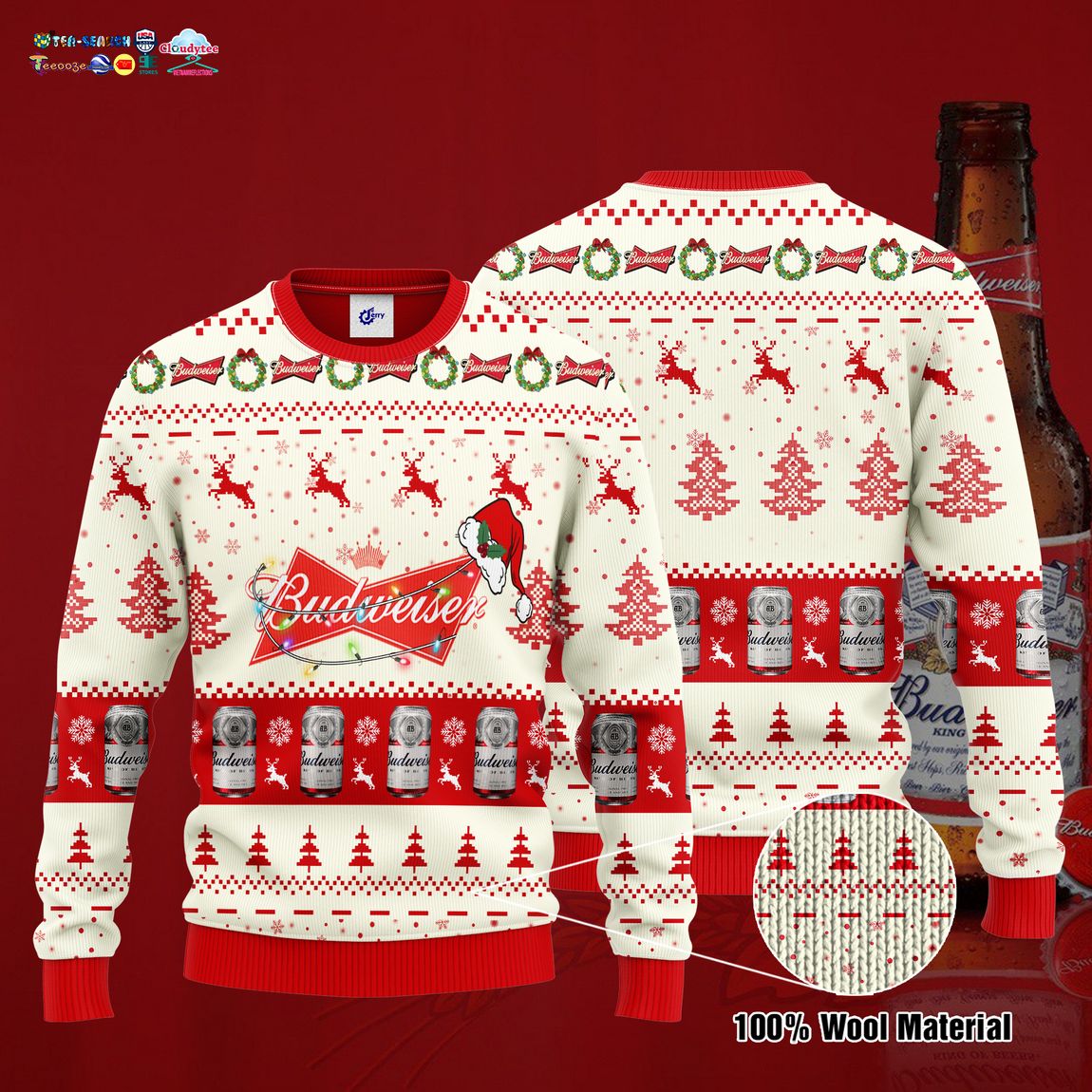 Budweiser Santa Hat Ugly Christmas Sweater