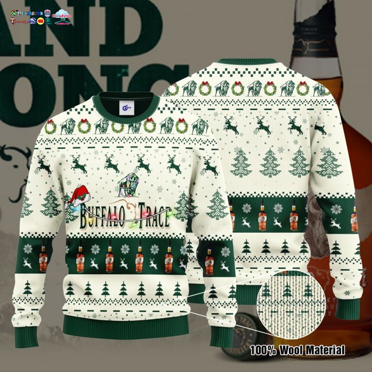 Buffalo Trace Santa Hat Ugly Christmas Sweater