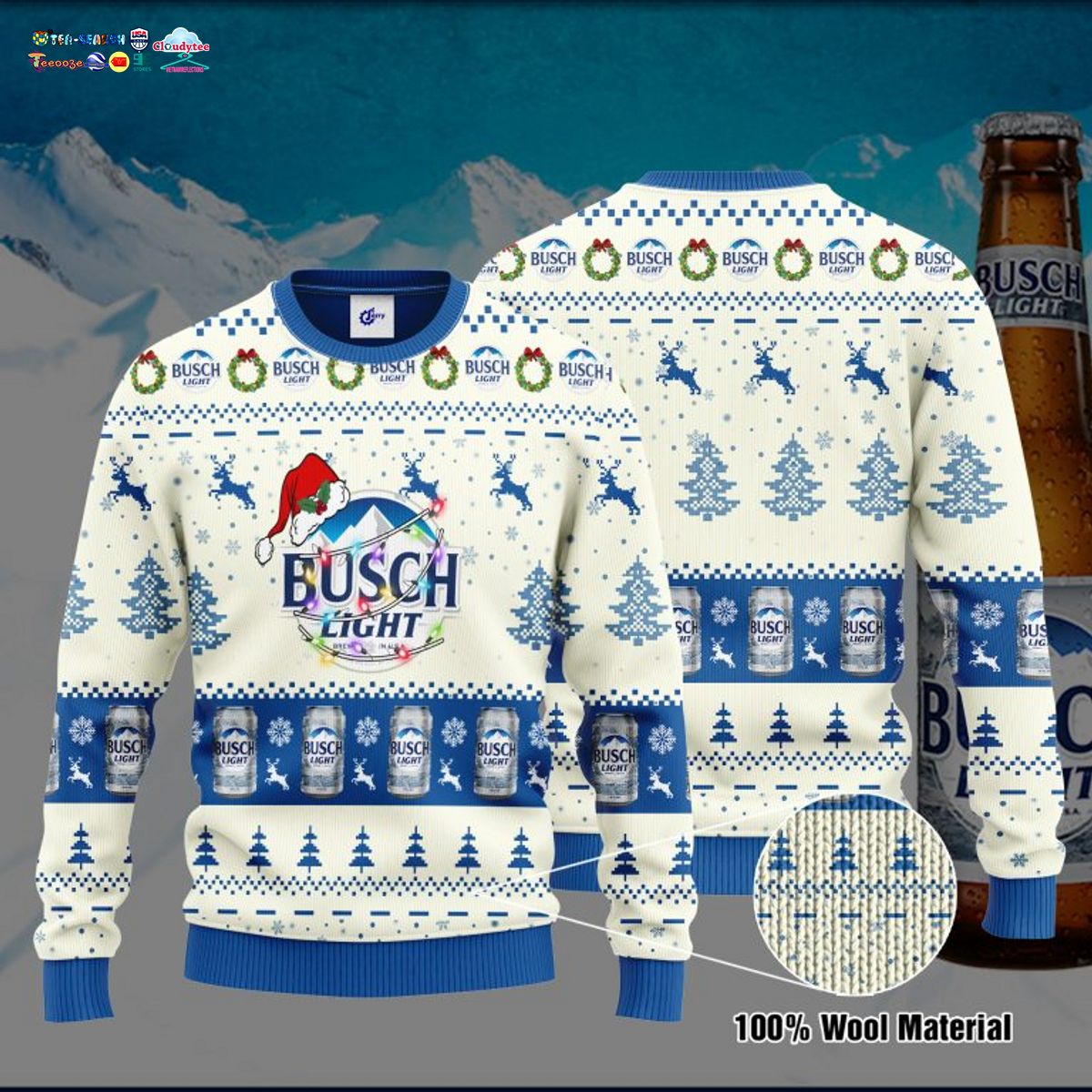 Busch Light Santa Hat Ugly Christmas Sweater