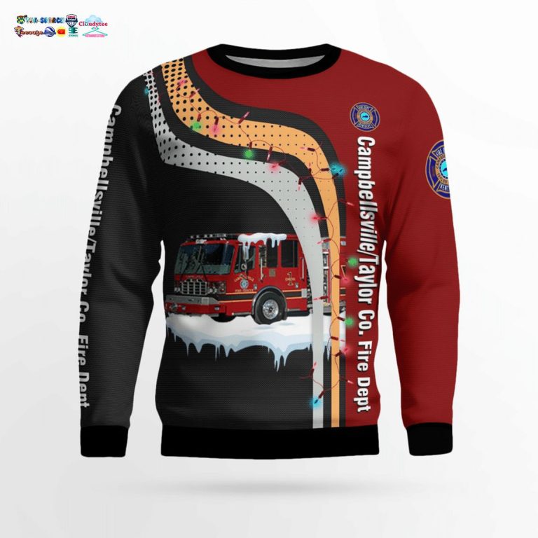 Campbellsville Taylor Co. Fire Dept Engine 1 3D Christmas Sweater - Long time