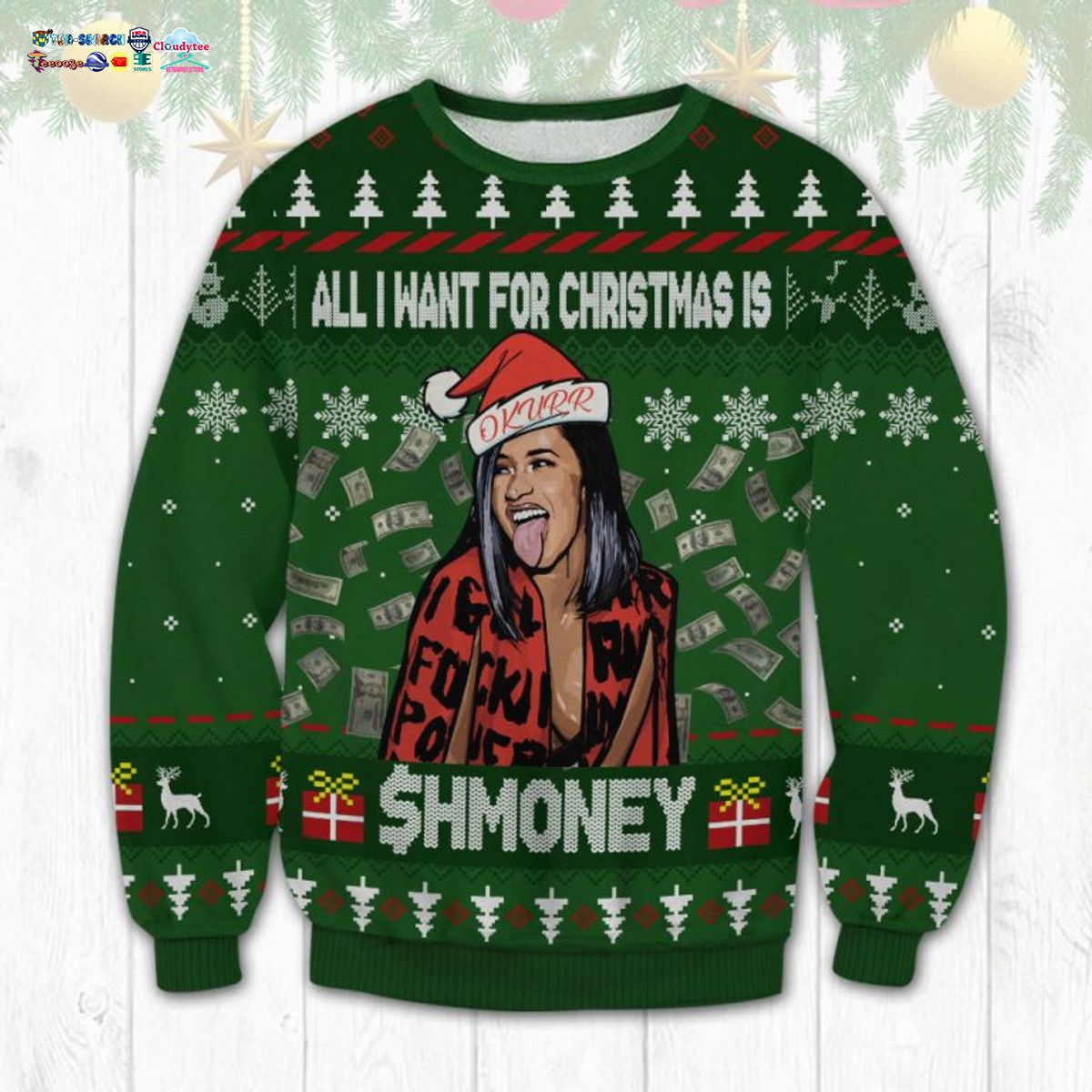 Cardi B Meme All I Want For Christmas Is Shmoney Ugly Christmas Sweater