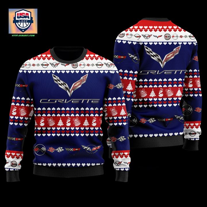 Chevrolet Corvette Merry Christmas Blue Ugly Sweater - Looking so nice