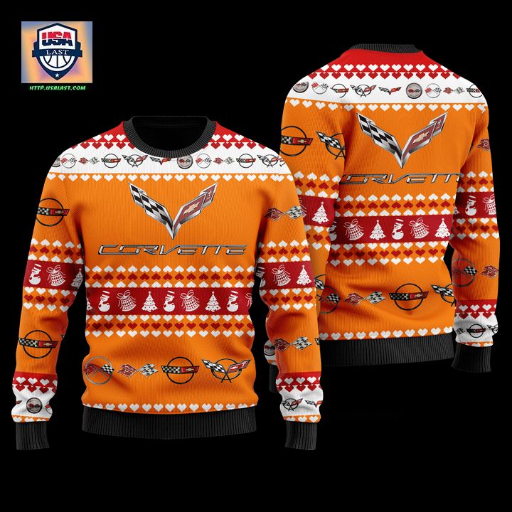Chevrolet Corvette Merry Christmas Orange Ugly Sweater - Sizzling