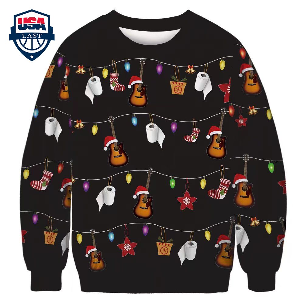 Christmas Lights Guitar Toilet Paper Ugly Christmas Sweater – Saleoff