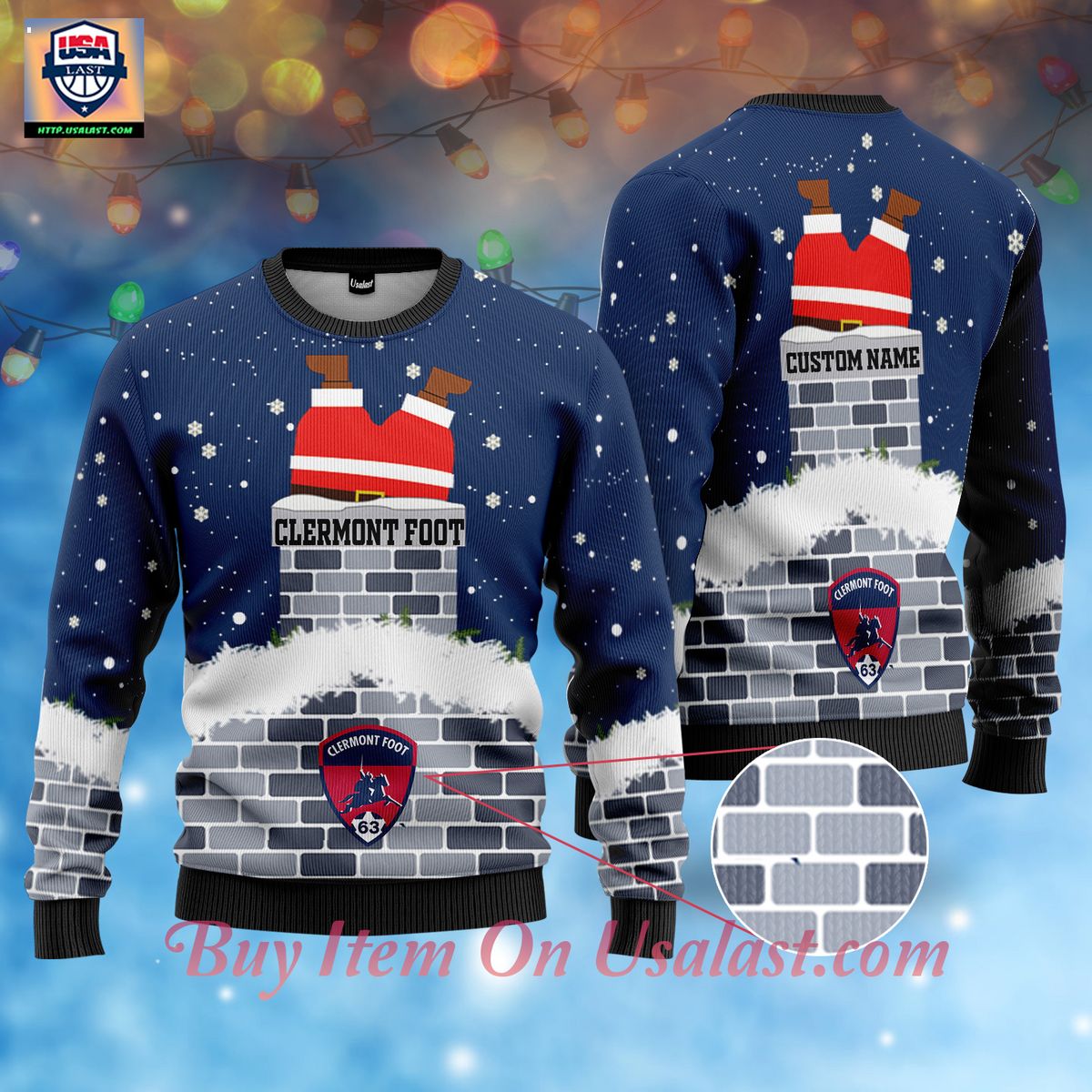 Clermont Foot Santa Claus Custom Name Ugly Christmas Sweater – Usalast