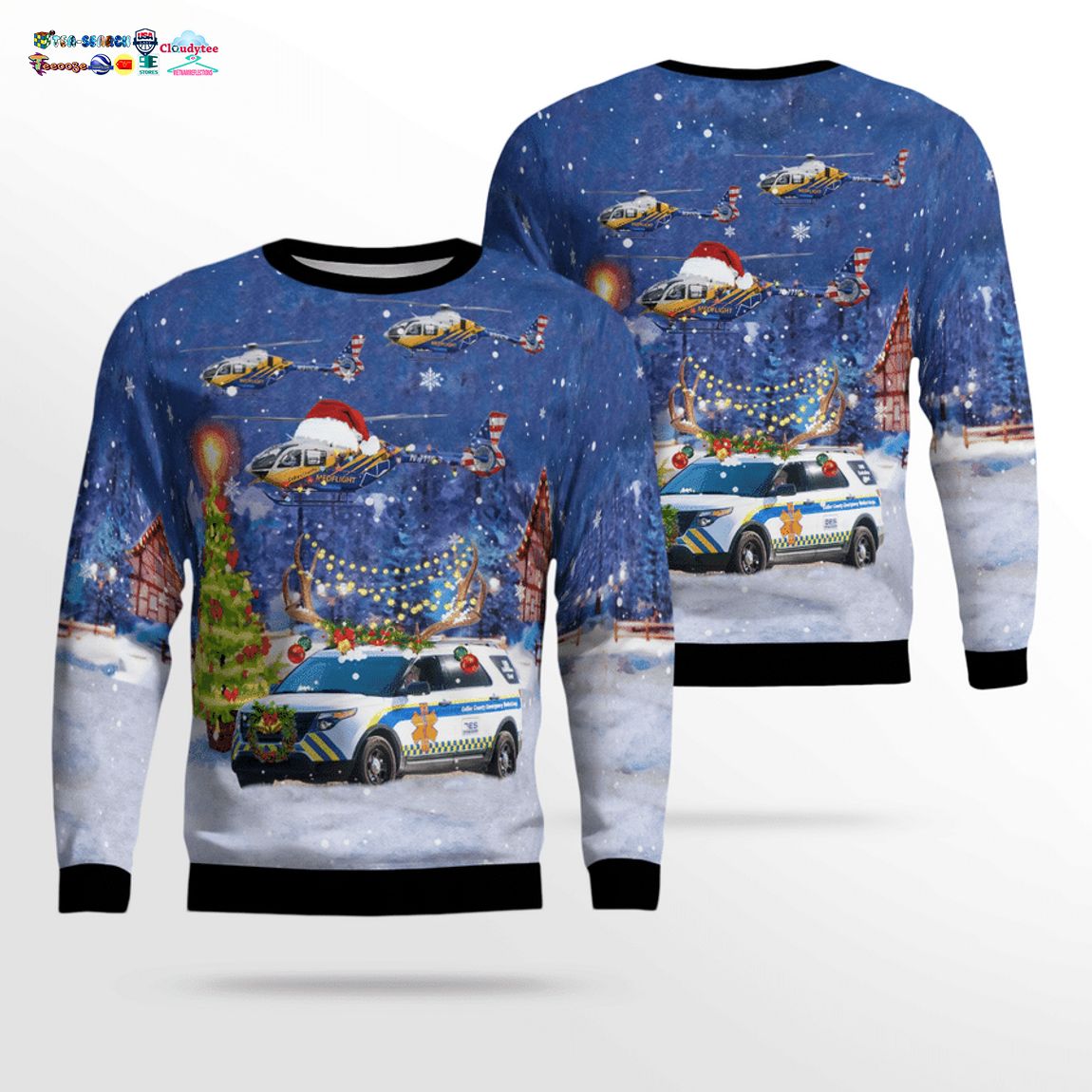 Collier County EMS Ford Explorer And N911CB Airbus Helicopters H135 EC135T3 C N 2105 3D Christmas Sweater