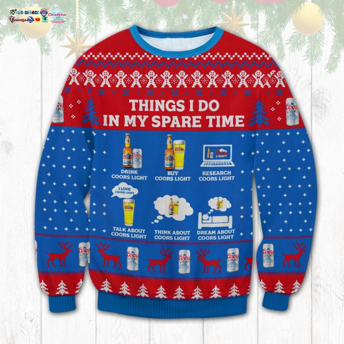 Coors Light Things I Do In My Spare Time Ugly Christmas Sweater