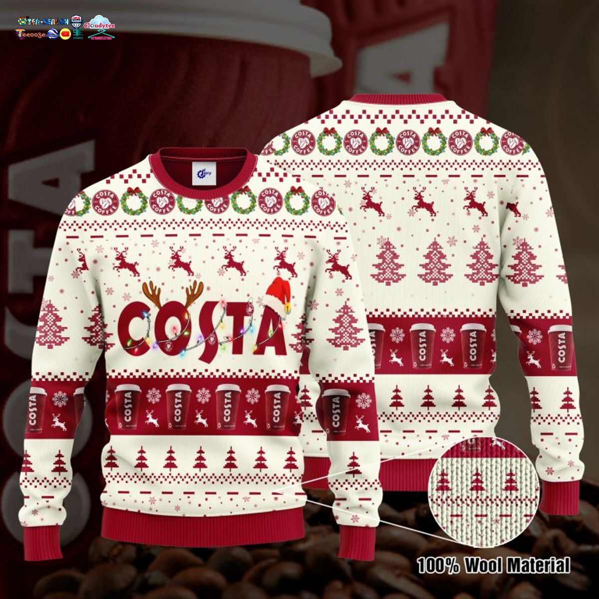 Costa Coffee Santa Hat Ugly Christmas Sweater