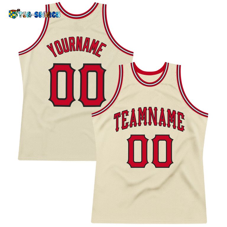 Cream Red-black Authentic Throwback Basketball Jersey - Beauty queen
