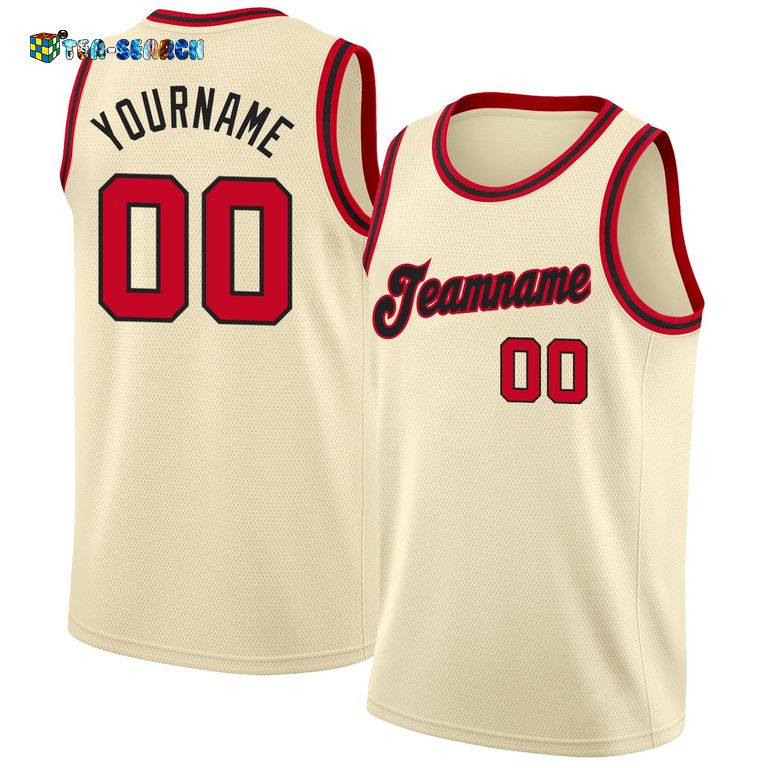 Cream Red-Black Round Neck Rib-knit Basketball Jersey - Awesome Pic guys