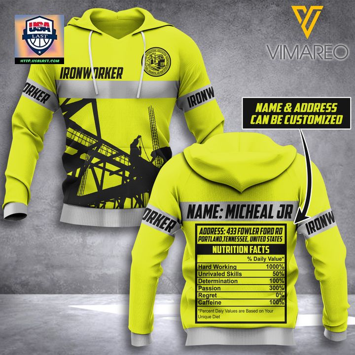 Customized Ironworker Nutrition Facts 3D All Over Print Hoodie – Usalast