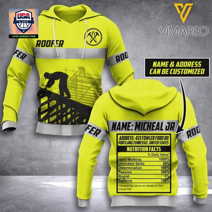 Customized Roofer Nutrition Facts 3D All Over Print Hoodie – Usalast