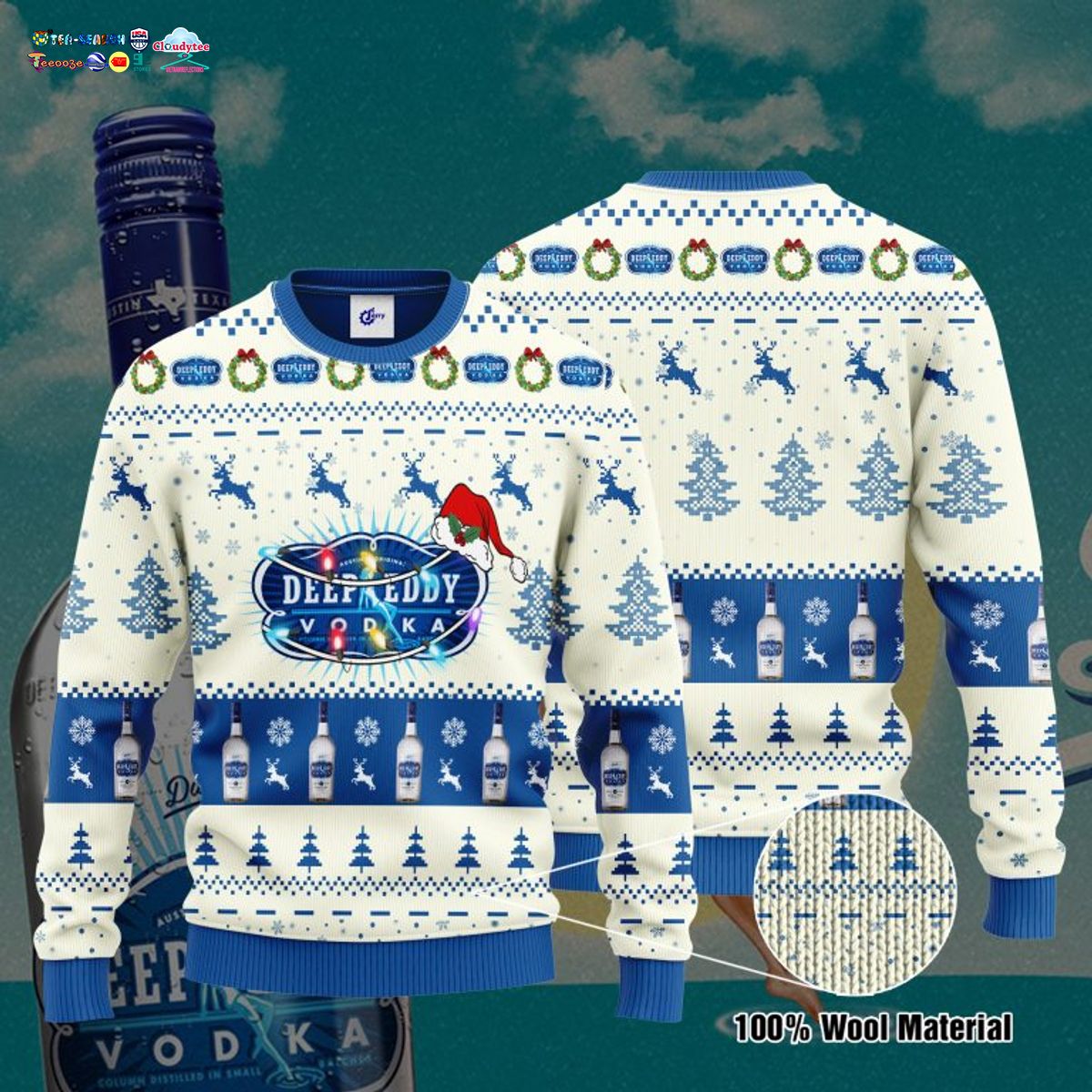 Deep Eddy Vodka Santa Hat Ugly Christmas Sweater