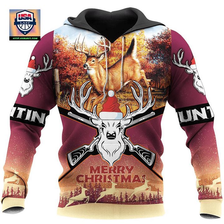 Deer Hunting Merry Christmas 3D All Over Print Hoodie - Sizzling