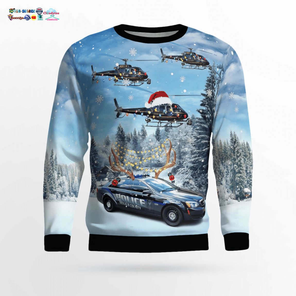 DeKalb County Police Department Eurocopter AS-350 BS A-Star Helicopter And Car 3D Christmas Sweater
