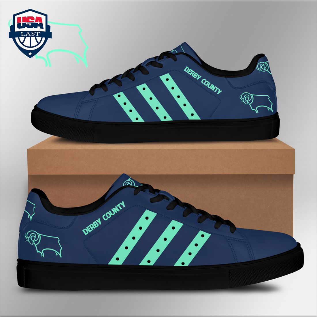 Derby County FC Turquoise Stripes Stan Smith Low Top Shoes – Saleoff
