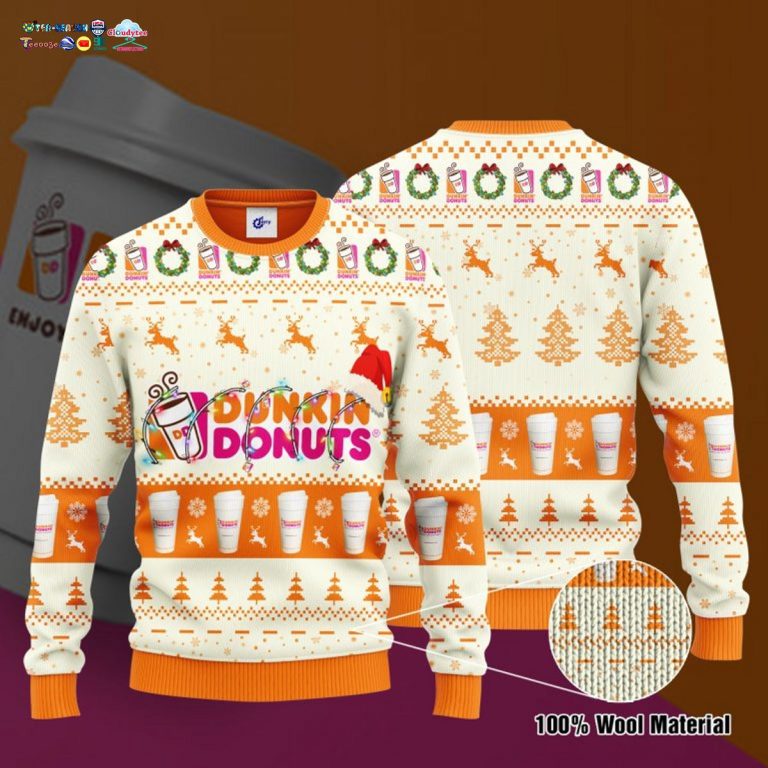 Dunkin' Donuts Santa Hat Ugly Christmas Sweater - Cutting dash