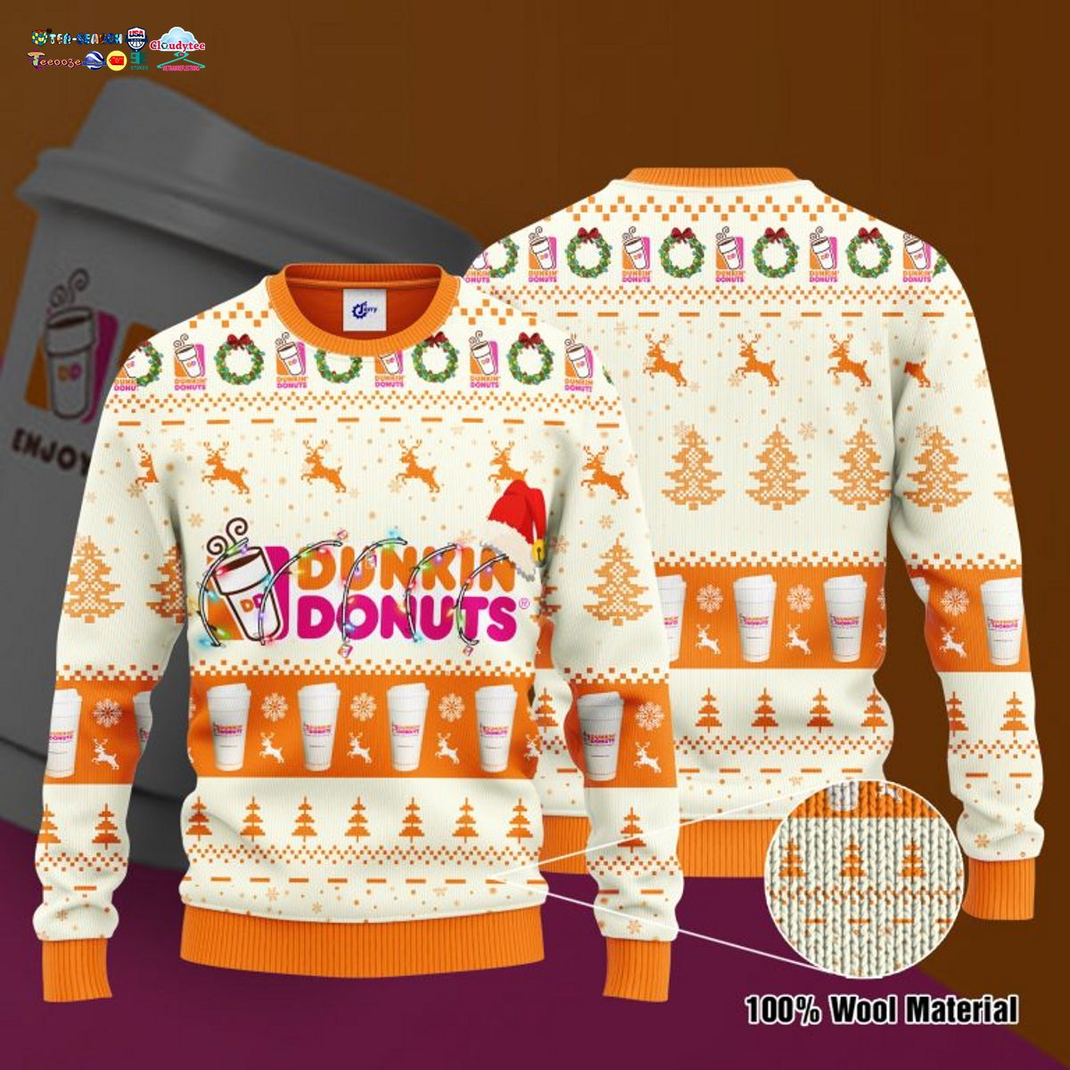 Dunkin’ Donuts Santa Hat Ugly Christmas Sweater