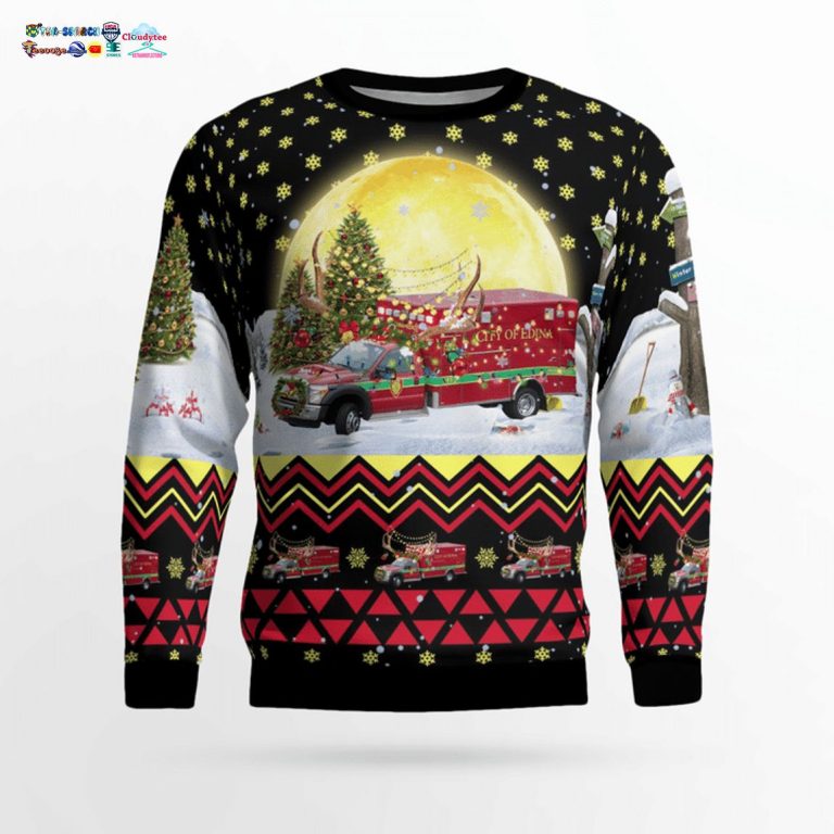Edina Fire Department Ambulance M92 3D Christmas Sweater - Cutting dash