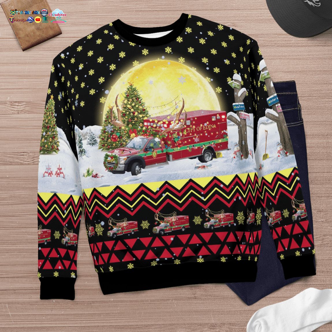 Edina Fire Department Ambulance M92 3D Christmas Sweater - Saleoff