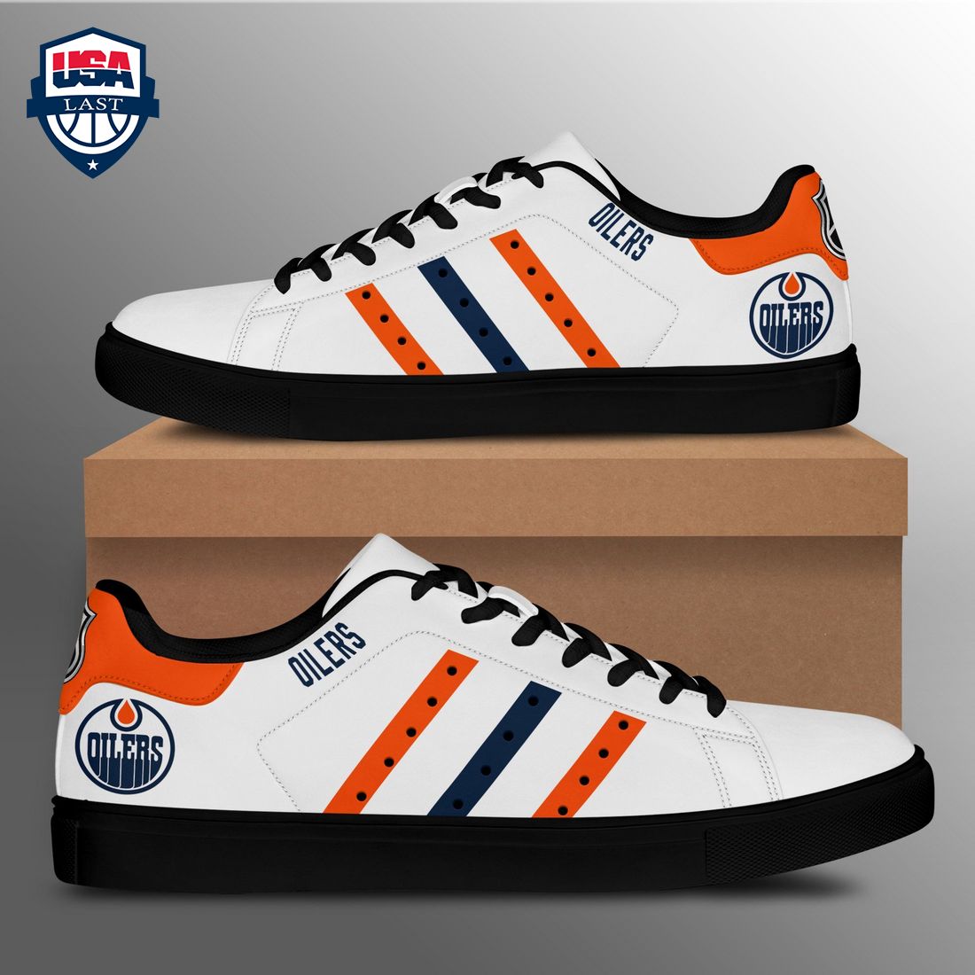 Edmonton Oilers Orange Navy Stripes Stan Smith Low Top Shoes – Saleoff