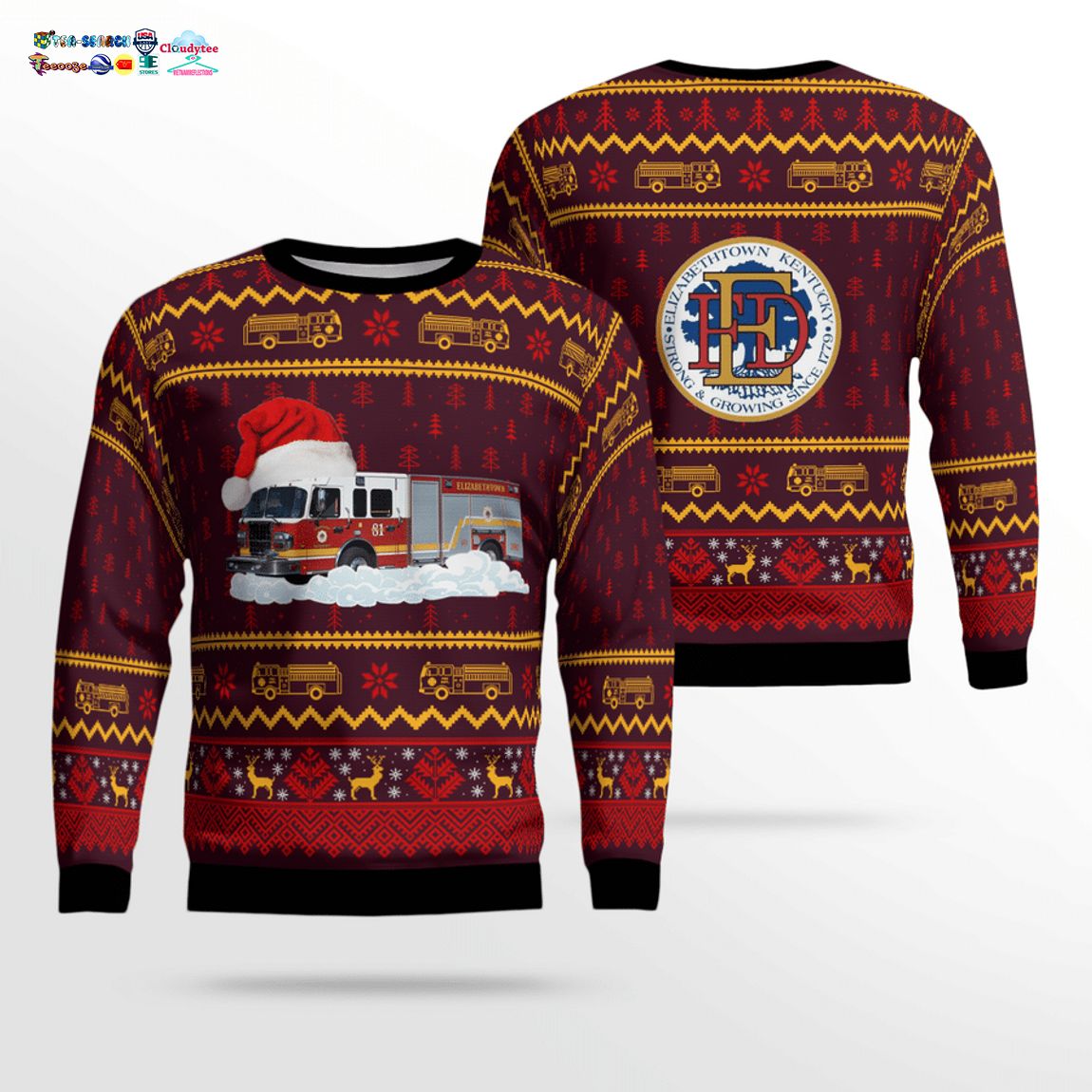 Elizabethtown Fire Department Fire Truck 2081 3D Christmas Sweater