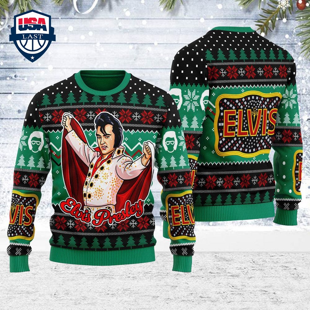 Elvis Presley Belt Buckle Sign with Rhinestone Ugly Christmas Sweater – Saleoff