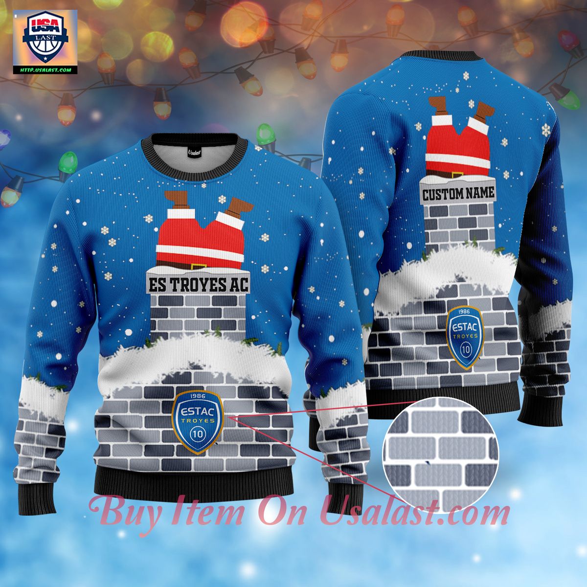 ES Troyes AC Santa Claus Custom Name Ugly Christmas Sweater – Usalast