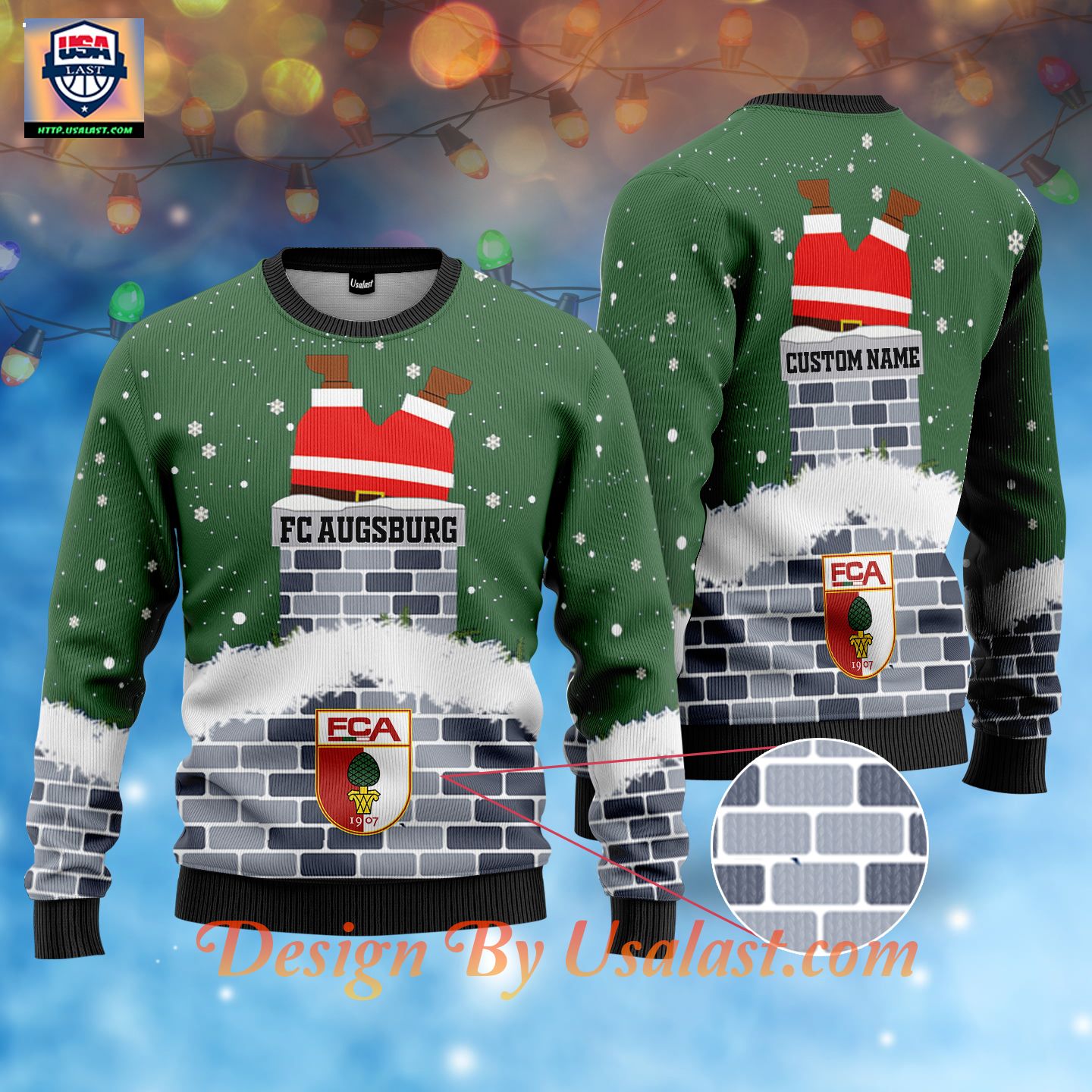 FC Augsburg Custom Name Ugly Christmas Sweater – Green Version – Usalast