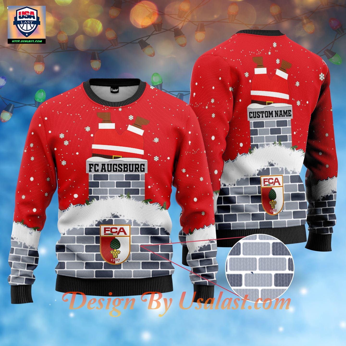 FC Augsburg Custom Name Ugly Christmas Sweater – Red Version – Usalast
