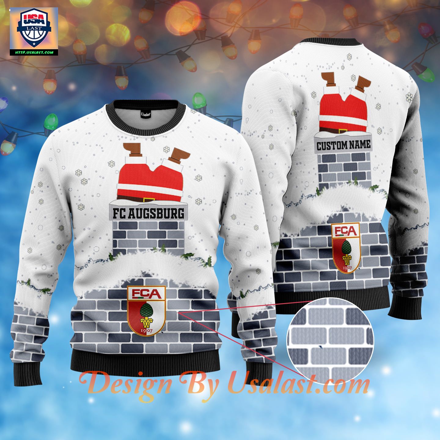 FC Augsburg Custom Name Ugly Christmas Sweater – White Version – Usalast