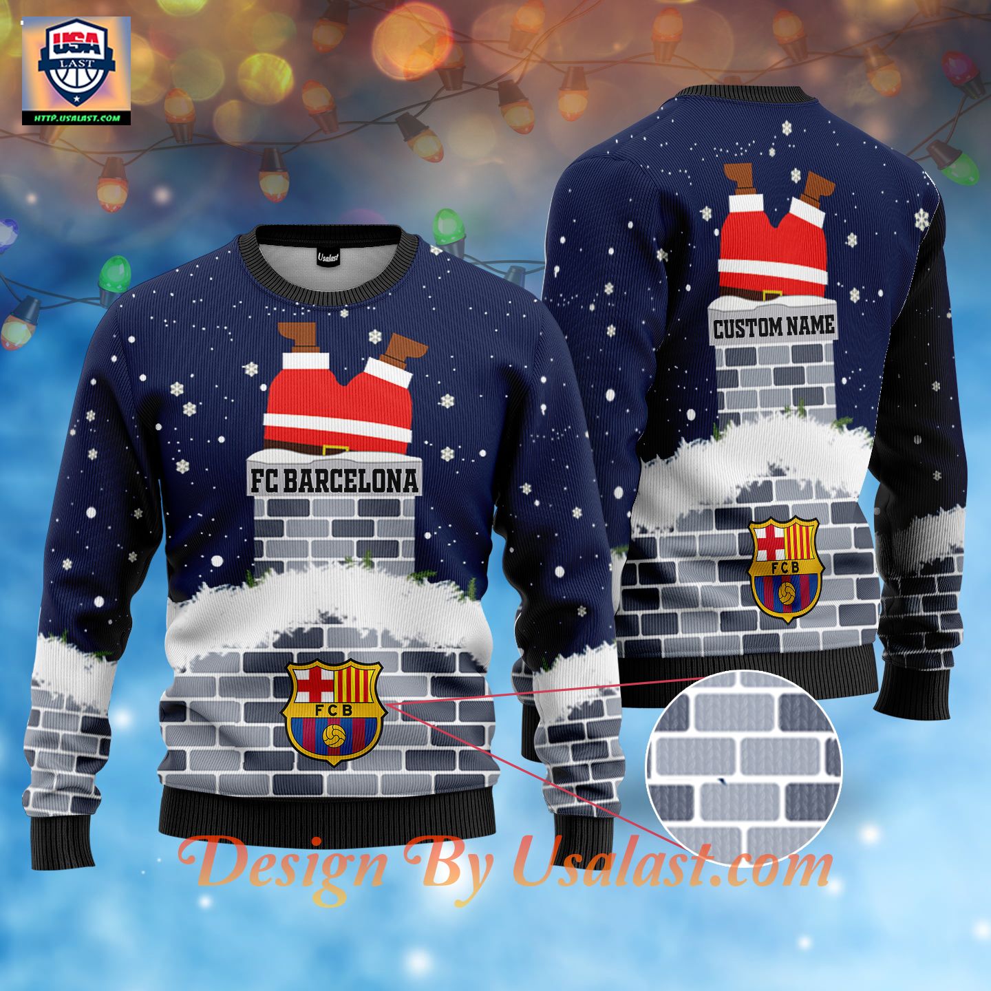 FC Barcelona Santa Claus Custom Name Ugly Christmas Sweater – Usalast