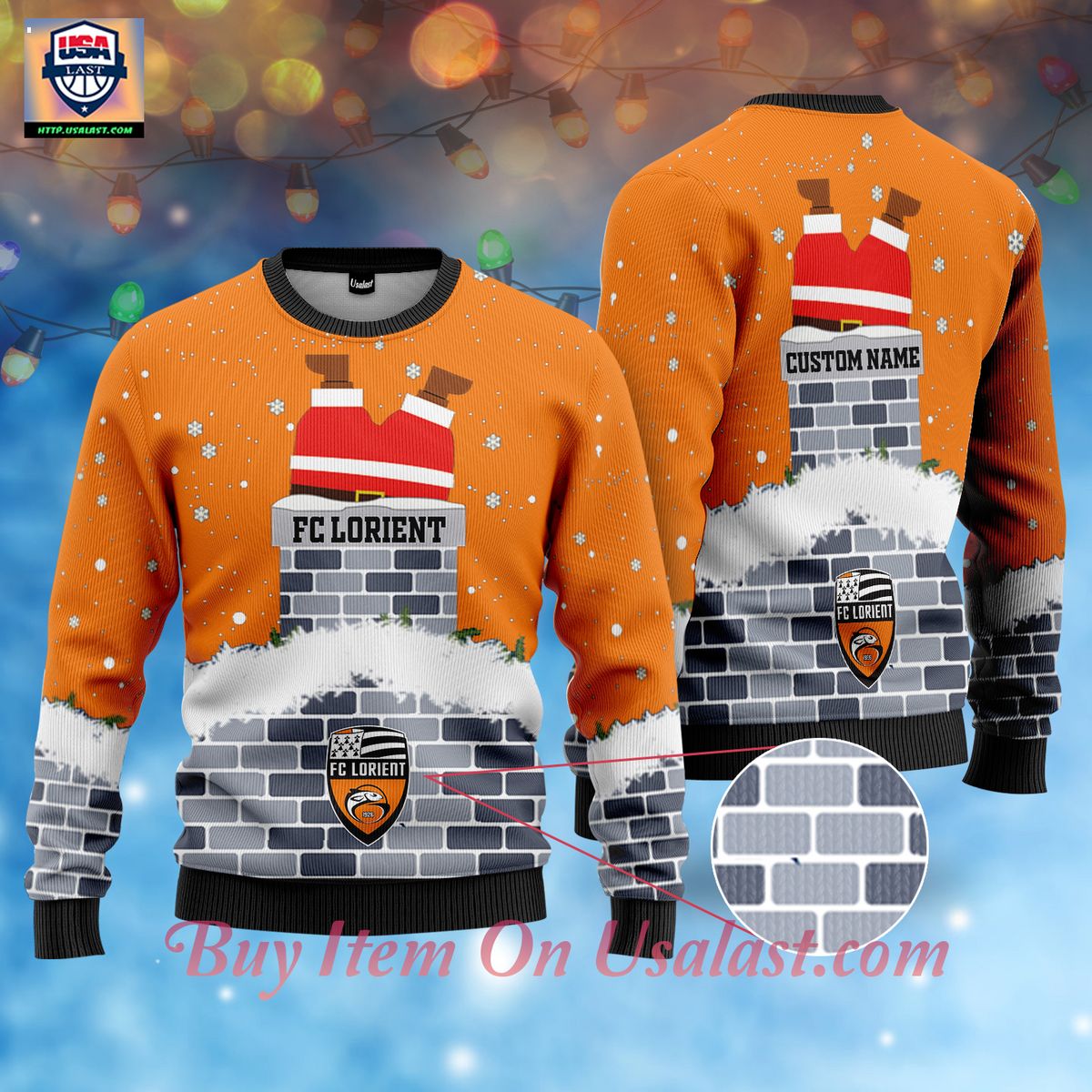 FC Lorient Santa Claus Custom Name Ugly Christmas Sweater – Usalast