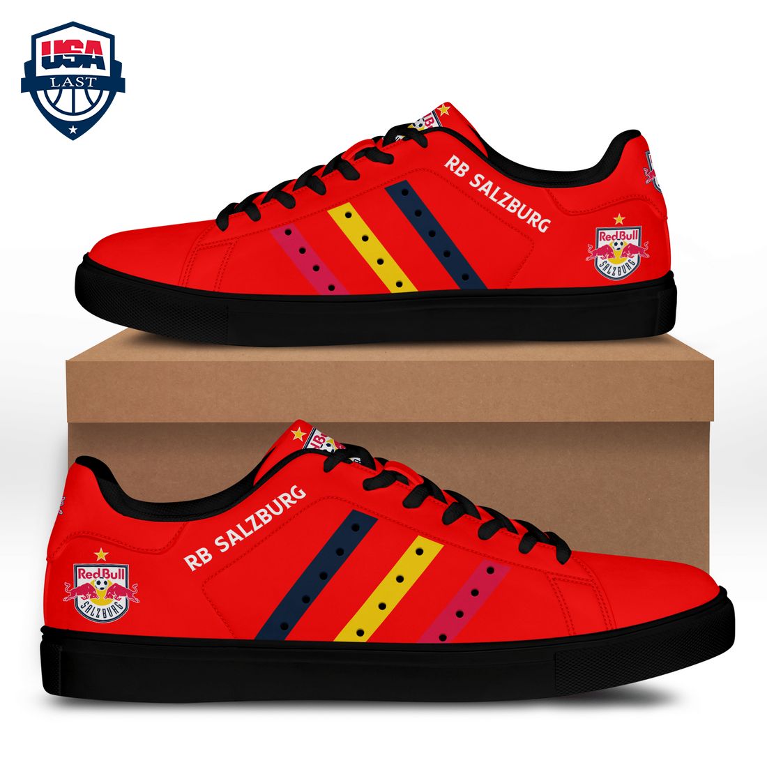 FC Red Bull Salzburg Navy Yellow Red Stripes Stan Smith Low Top Shoes – Saleoff